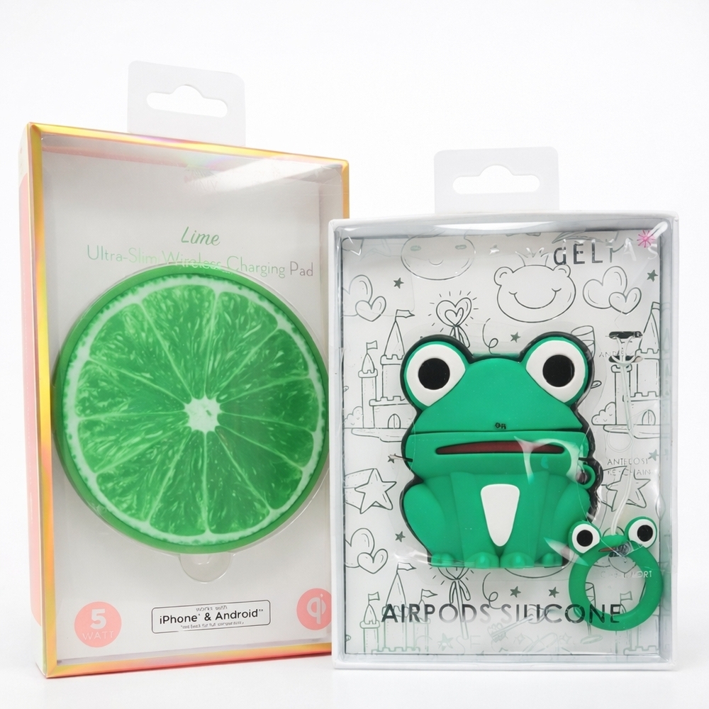 🥳 2PC LOT Apple AirPods CASE & Lime Qi WIRELESS Charger CHARGING PAD dELiAs